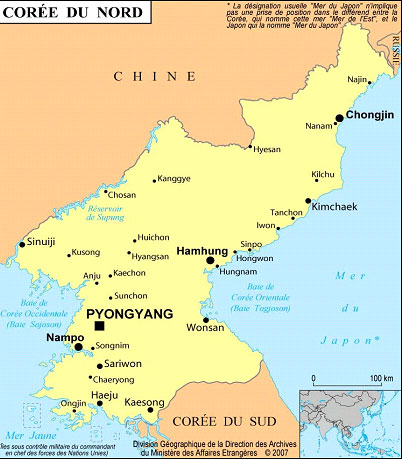 carte de la coree du nord et du sud