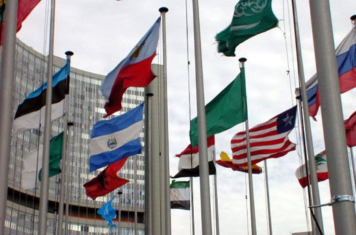 Drapeaux devant les Nations unies