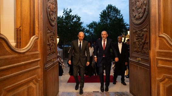 Entretien de Jean-Noël Barrot, Ministre de l'Europe et des Affaires étrangères et Ayman SAFADI, Ministre des Affaires étrangères de Jordanie. Jeanne Accorsini/SIPA