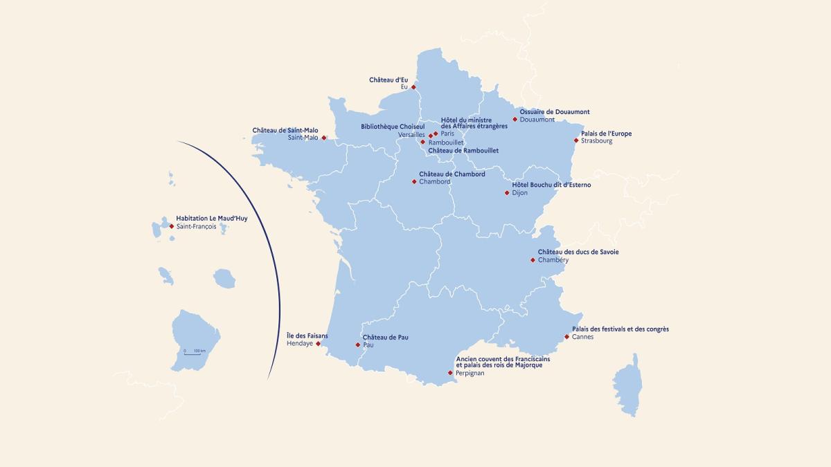 Carte des sites labélisés 'Patrimoine de la Diplomatie'