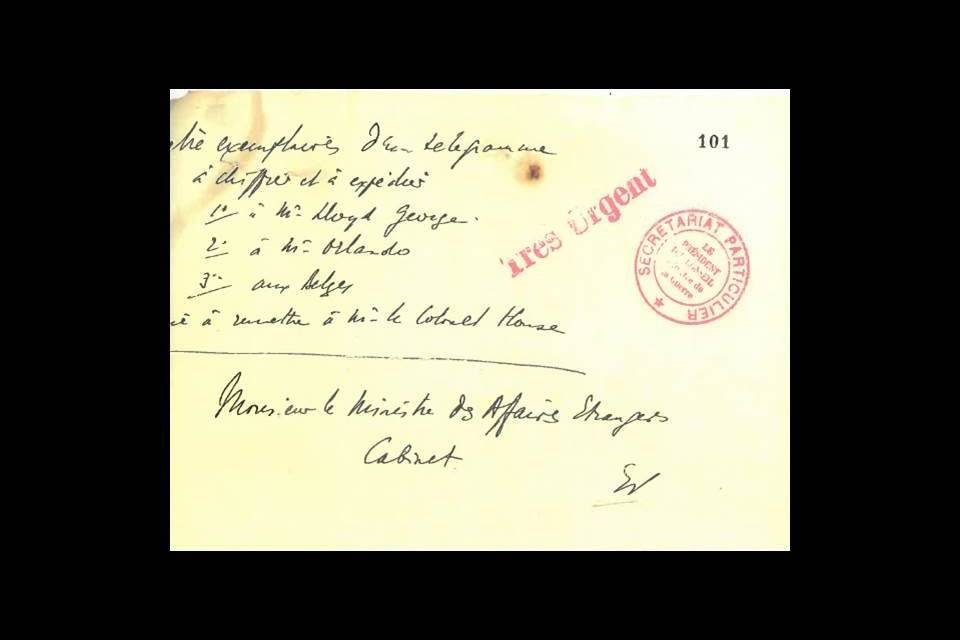 Image Diaporama - Télégramme diplomatique de Clemenceau à ses (...)